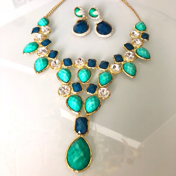 Turquoise & Lapis Earring & Necklace Set - Picture 4 of 5